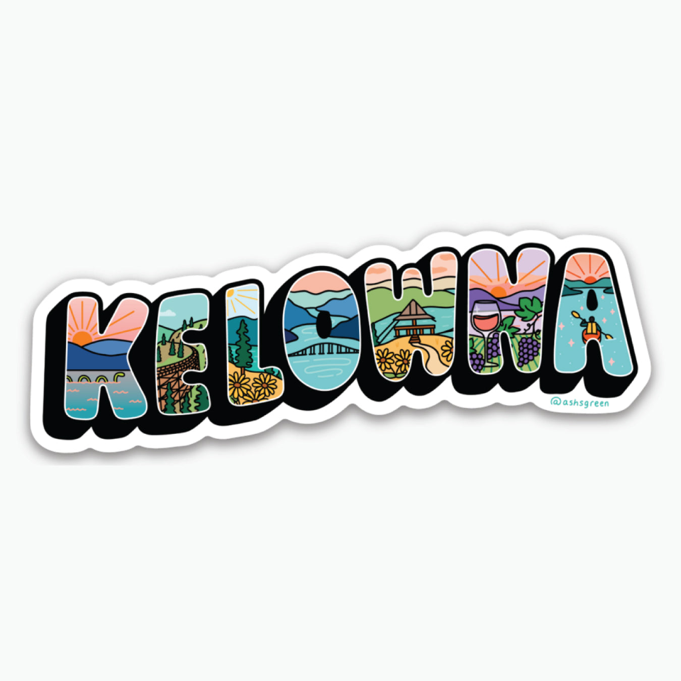 'Kelowna' Postcard Style - Vinyl Sticker