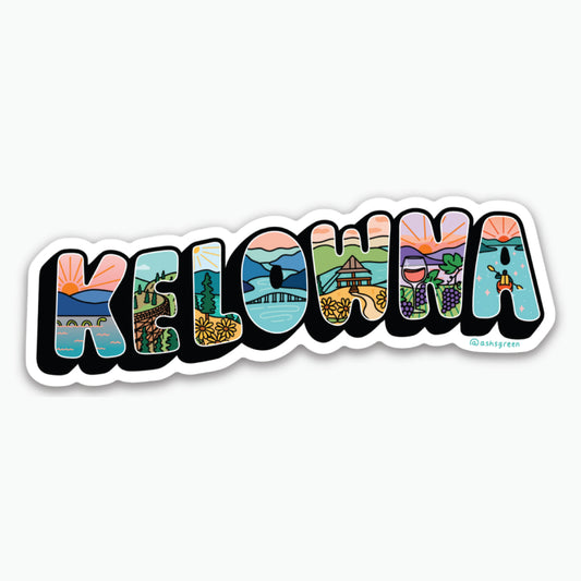 'Kelowna' Postcard Style - Vinyl Sticker
